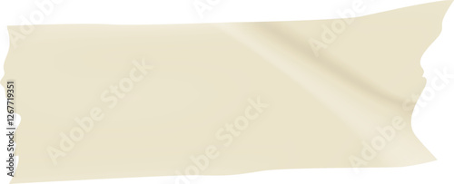 Realistic beige adhesive tape featuring torn, uneven edges waves gracefully against a white background, creating a simple yet visually captivating design element