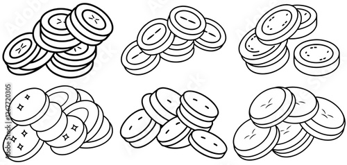 gold coins Coloring Page Printable Line Art Drawing