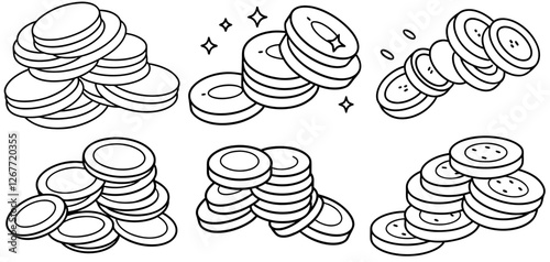 gold coins Coloring Page Printable Line Art Drawing