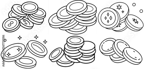 gold coins Coloring Page Printable Line Art Drawing