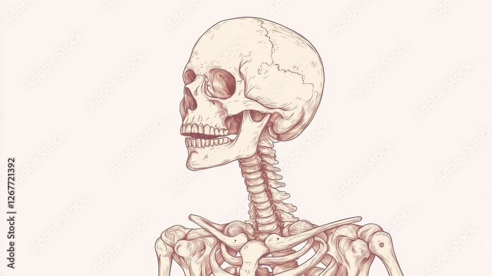 Detailed anatomical illustration of a human skeleton showcasing its structure and features in a neutral background. Generative AI Detailed anatomical illustration of a human skeleton showcasing its structure and features in a neutral background. Generative AI
