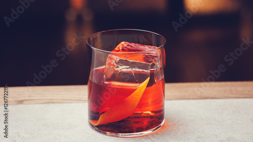Cocktail party, alcoholic cocktail on the background of a restaurant, menu, bar, pub.