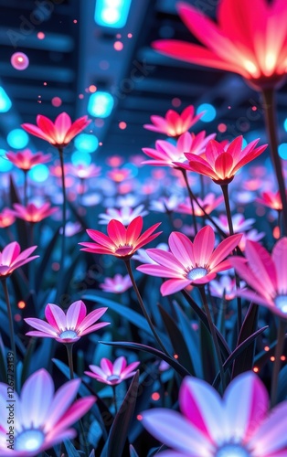 A stunning close-up of vibrant, glowing flowers in full bloom, illuminated with soft golden light. 
