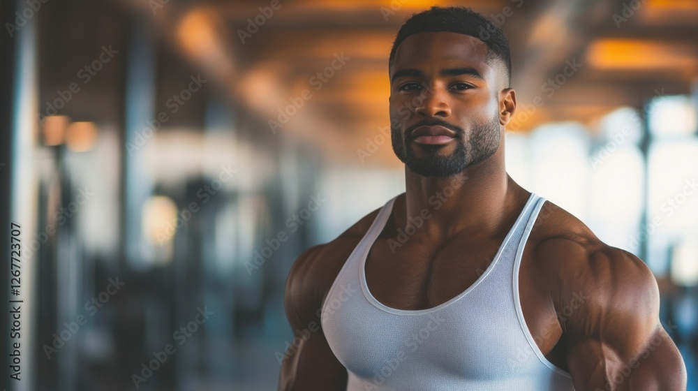 A smiling man in a vibrant workout outfit stands confidently in a brightly lit gym, surrounded by modern fitness equipment A smiling man in a vibrant workout outfit stands confidently in a brightly lit gym, surrounded by modern fitness equipment