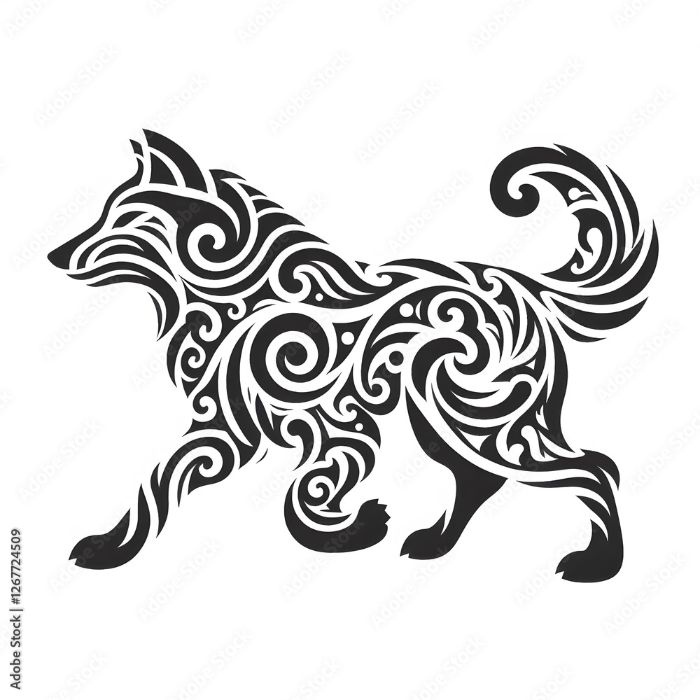 Obraz premium AI Generate of Wolf Shape in Samoan Art style isolated in white