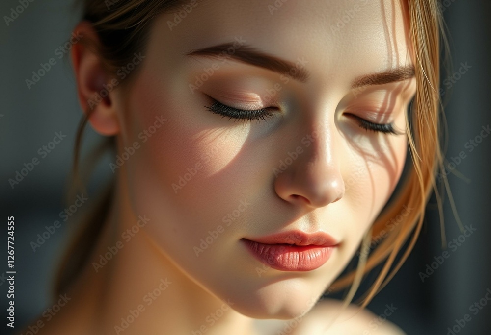 Natural light portrait of a woman with closed eyes Natural light portrait of a woman with closed eyes