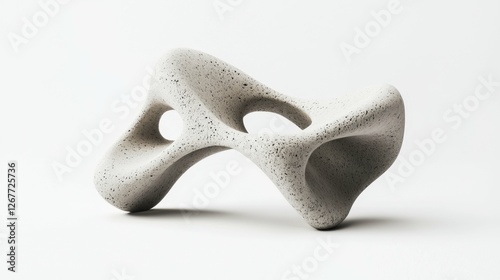 Porous Abstract Stone Object with Holes on White Isolated Backdrop photo