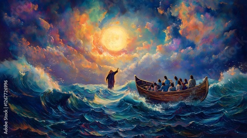 A Breathtaking Depiction of Jesus Walking Across a Stormy Sea, Biblical Miracle, Jesus' Power Over Nature, Faith in Christ, Bible Story, Divine Intervention, Walking on Water, Christian Belief, Spirit