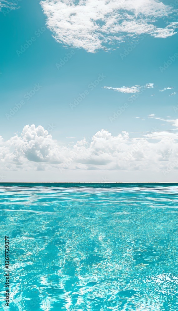 Stunning swimming pool scene with vivid blue water and fluffy white clouds in the sky Stunning swimming pool scene with vivid blue water and fluffy white clouds in the sky