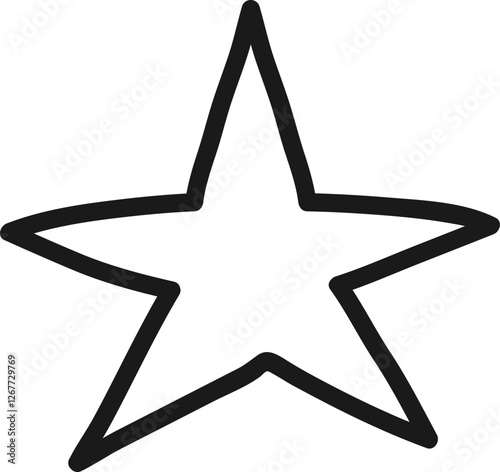 Simple, hand drawn five pointed star is isolated on white, symbolizing positive feedback, achievement, and the highest level of quality in rating systems