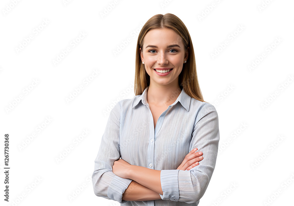 Portrait of young happy woman looks in camera, isolated Portrait of young happy woman looks in camera, isolated