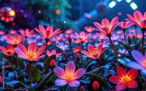 A stunning close-up of vibrant, glowing flowers in full bloom, illuminated with soft golden light. 