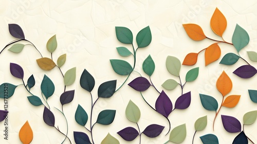 Colorful paper cut leaves design. Elegant autumn foliage branch pattern. AI generated