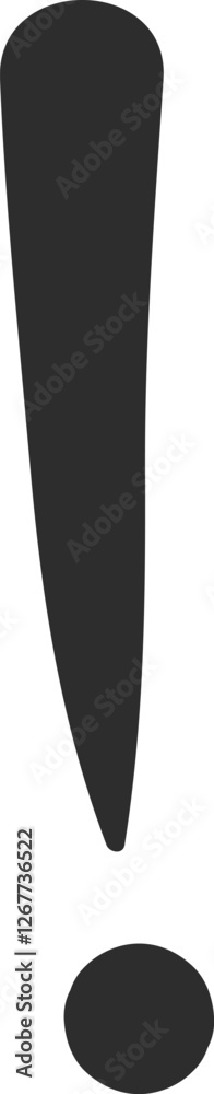 Large dark gray exclamation mark sitting prominently on a white background, conveying feelings of surprise and alarm while demanding attention and emphasizing important messages Large dark gray exclamation mark sitting prominently on a white background, conveying feelings of surprise and alarm while demanding attention and emphasizing important messages