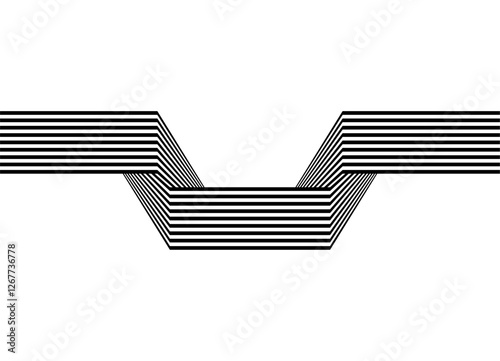 Modern vector pattern of black parallel lines on white background in retro style. Trendy design element. Abstract broken ribbon. Vector striped background.