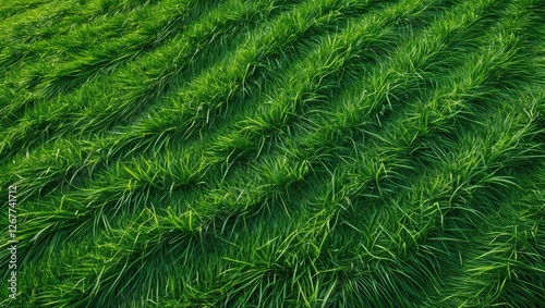 Green grass fields with wavy patterns and textured blades captured in natural light showing growth and freshness Copy Space photo