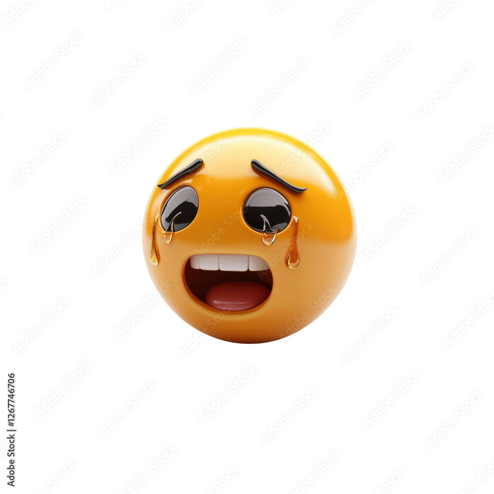3D Render of a Crying Emoji with Tears Streaming Down its Face 3D Render of a Crying Emoji with Tears Streaming Down its Face