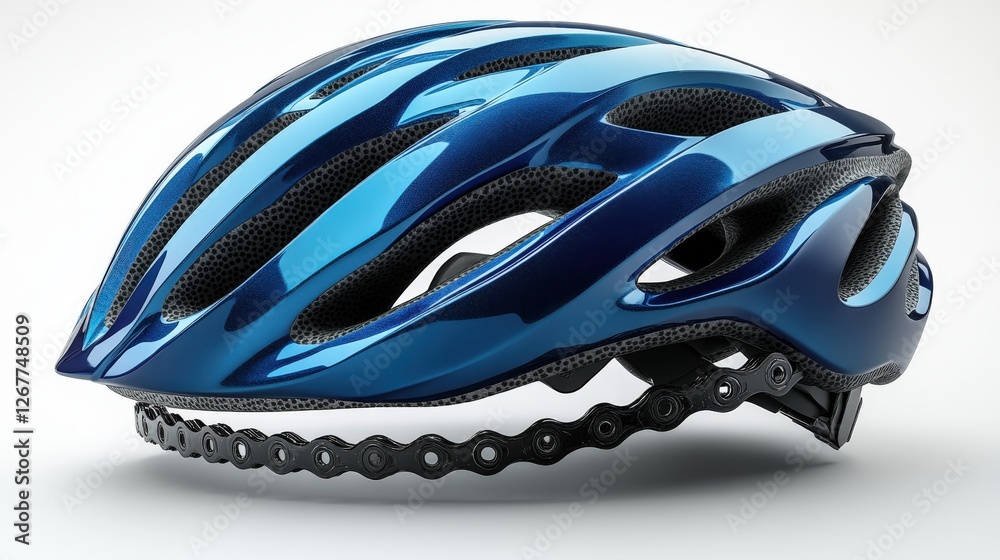 Vibrant bicycle helmet mockup with a chain in bright colors on a white background Vibrant bicycle helmet mockup with a chain in bright colors on a white background