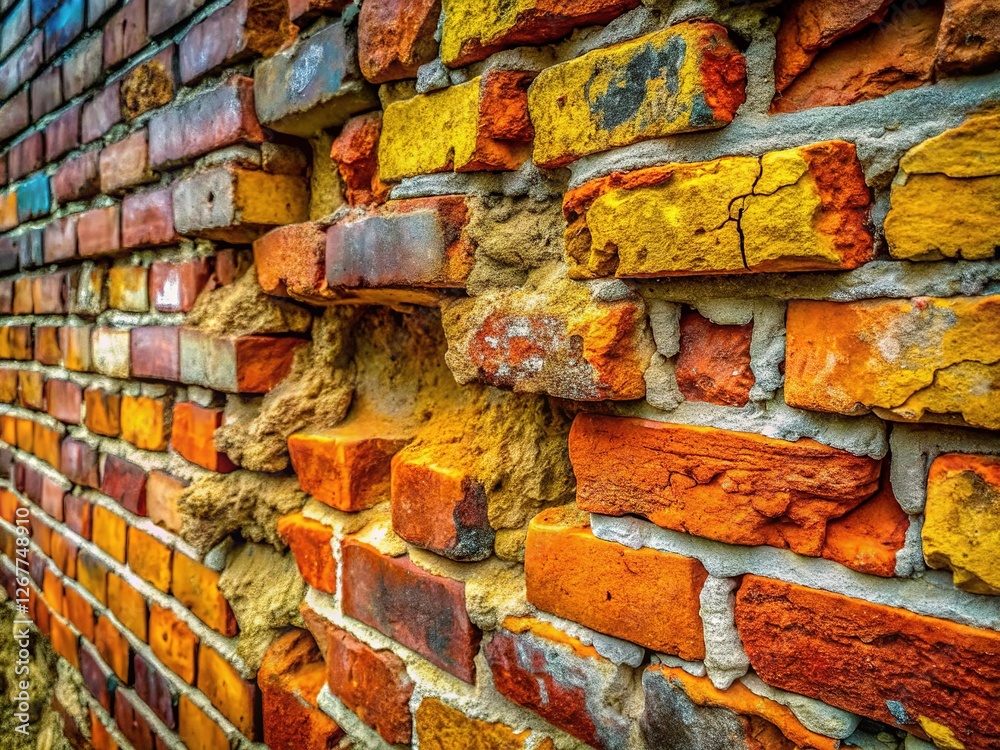 Fototapeta premium Aged brick, deep cracks. Photographic record, AI-enhanced.