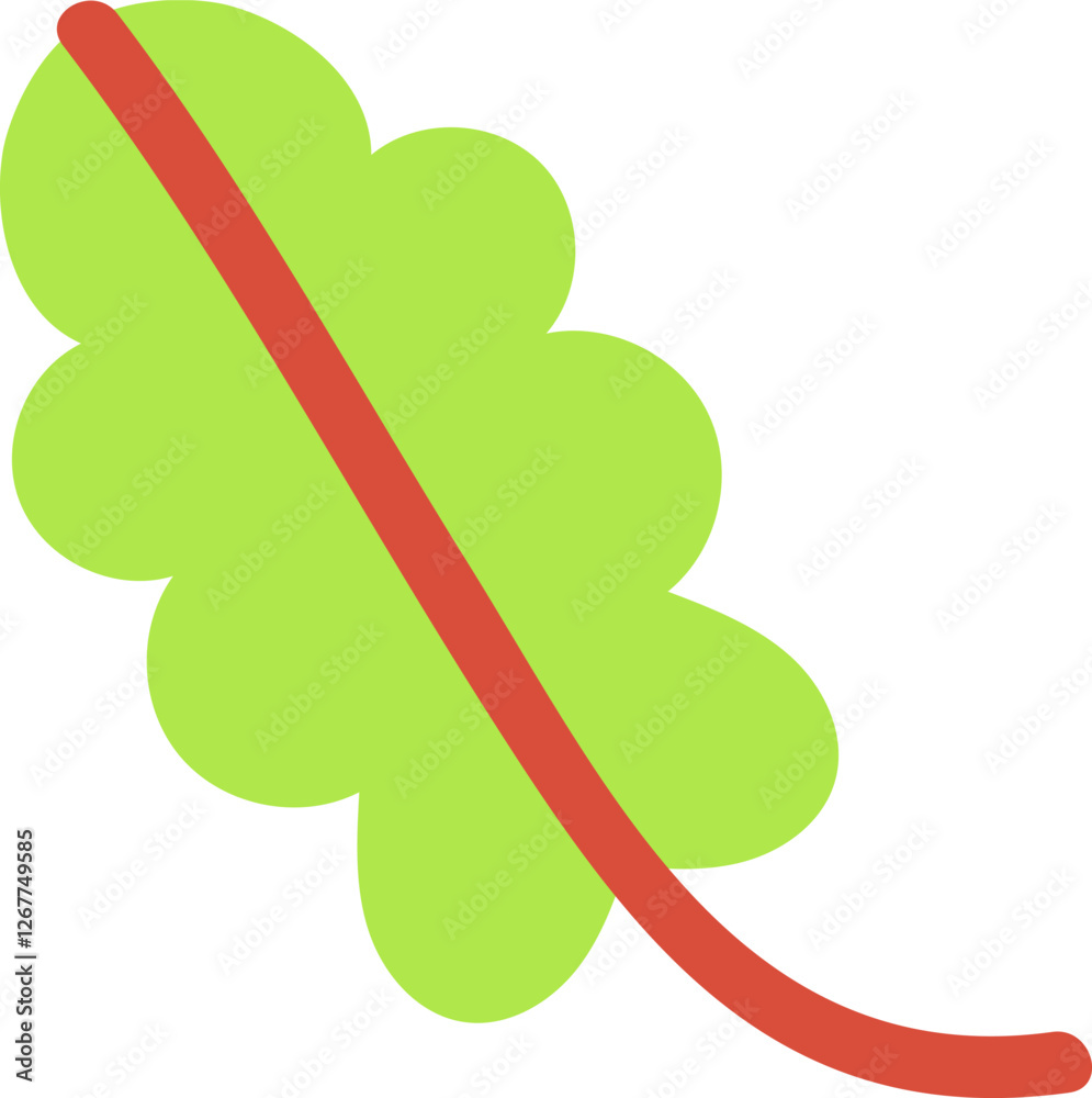 Minimalist vector illustration of a green oak leaf crossed by a red diagonal stripe, representing nature, growth, and environmental concepts Minimalist vector illustration of a green oak leaf crossed by a red diagonal stripe, representing nature, growth, and environmental concepts