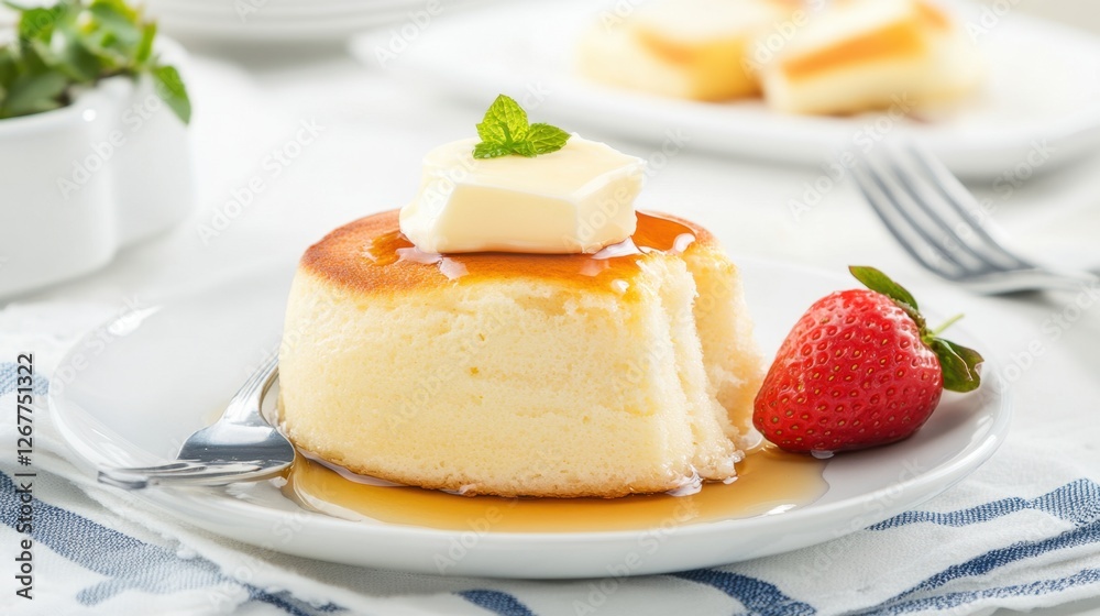 Indulgent Cheesecake Dessert with Strawberry and Mint Garnish - Gourmet Food Photography Indulgent Cheesecake Dessert with Strawberry and Mint Garnish - Gourmet Food Photography