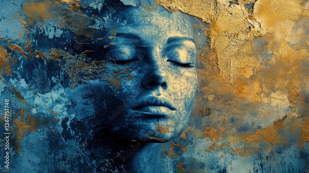 Abstract Digital Female Portrait: Exploring Emotions, Serenity, and Mystery in Blue and Orange Tones Abstract Digital Female Portrait: Exploring Emotions, Serenity, and Mystery in Blue and Orange Tones