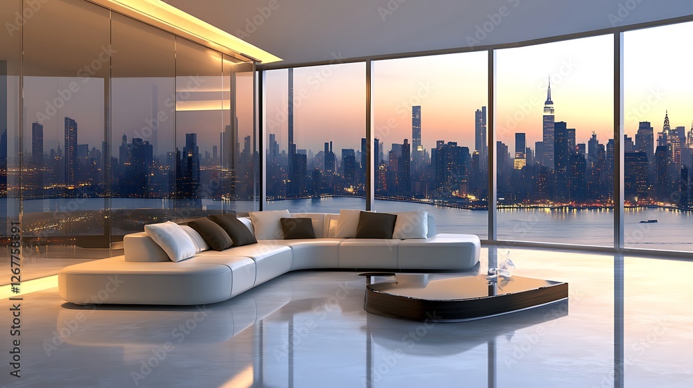 Fototapeta premium spectacular high-ceilinged living room with awe-inspiring grand windows image