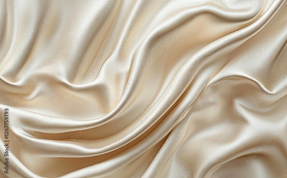 Fototapeta premium A close-up of smooth, creamy satin fabric with elegant folds and soft sheen.