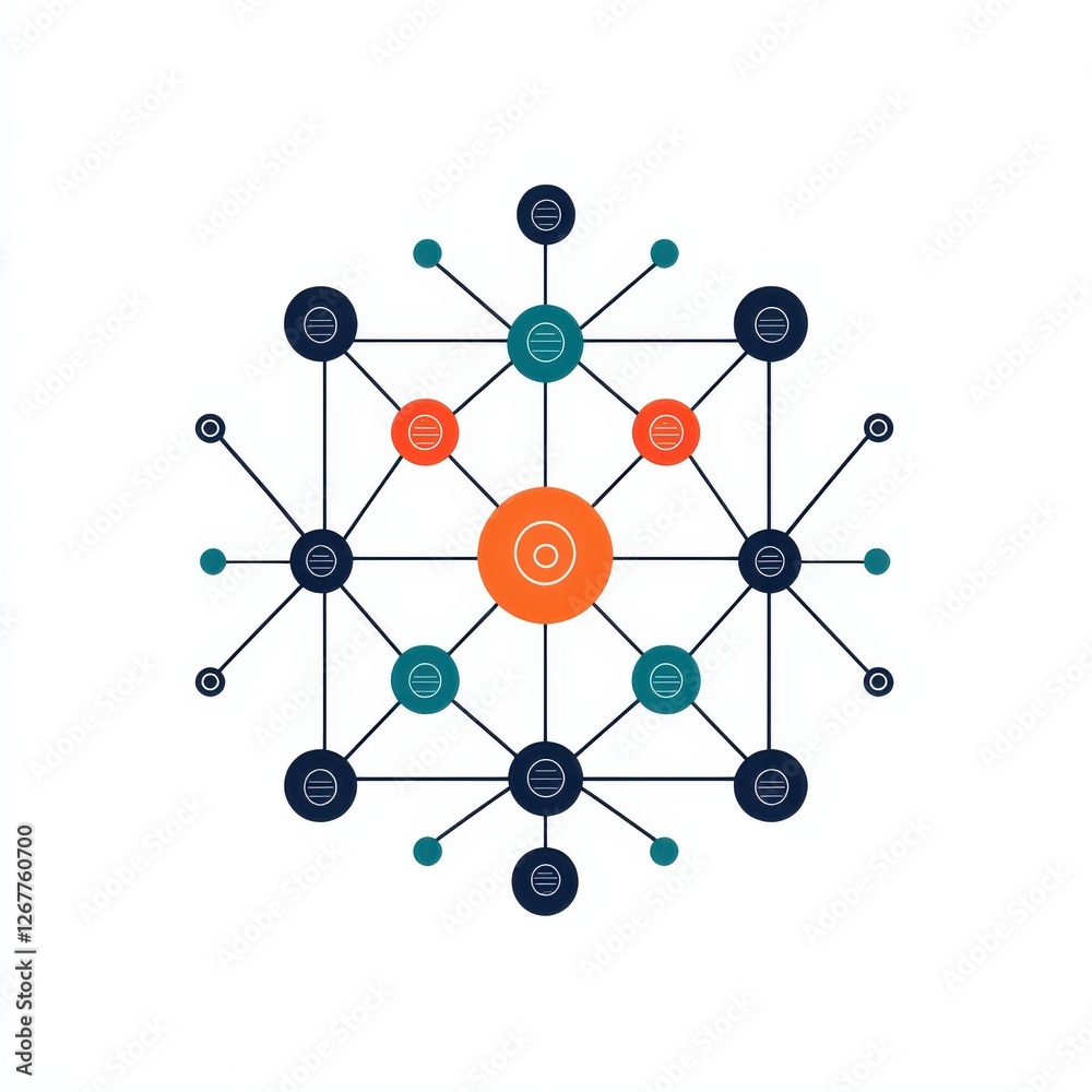 A visual representation of a network or system, featuring interconnected nodes with varying colors, emphasizing relationships and connections. A visual representation of a network or system, featuring interconnected nodes with varying colors, emphasizing relationships and connections.