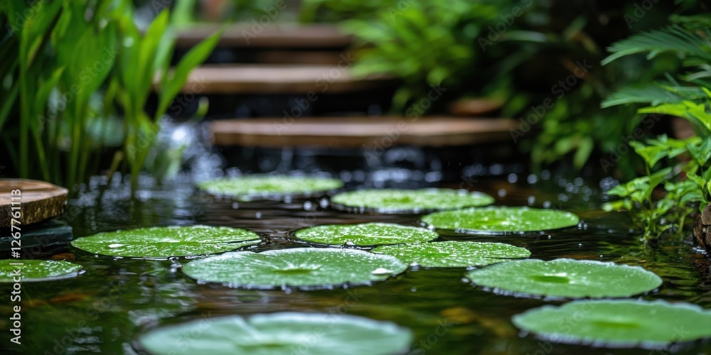 Aquatic plant ecosystem in tranquil water garden nature setup serene Aquatic plant ecosystem in tranquil water garden nature setup serene