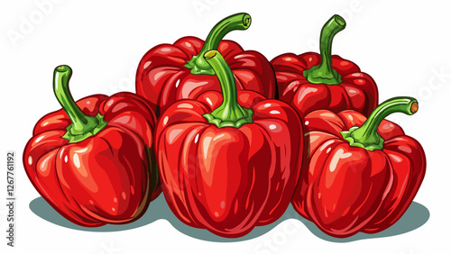 Set of ripe red bell pepper isolated on white