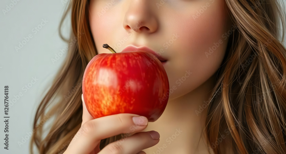 Girl Holding an Apple with Fresh and Natural Style Girl Holding an Apple with Fresh and Natural Style