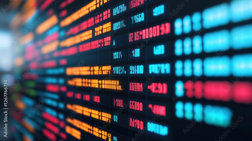 A colorful display of digital data, featuring numbers and codes in bright colors against a dark background, often associated with technology and finance. A colorful display of digital data, featuring numbers and codes in bright colors against a dark background, often associated with technology and finance.