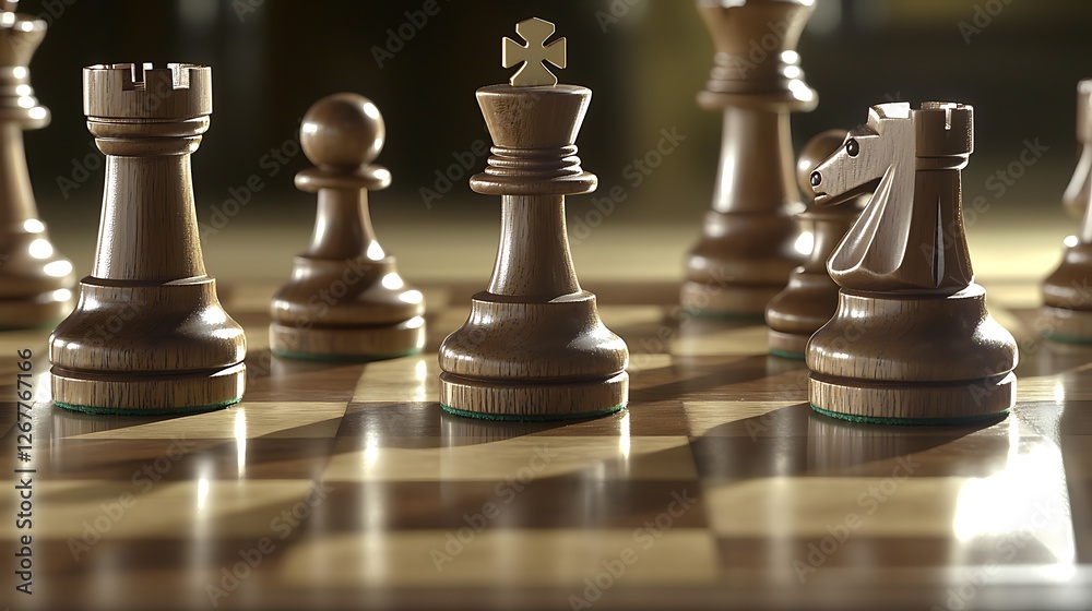 Wooden Chess Pieces on a Chessboard Wooden Chess Pieces on a Chessboard