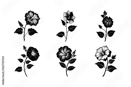 Hollyhock (Alcea rosea) silhouette vector illustration