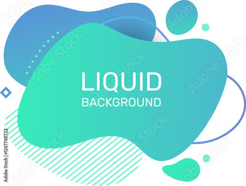 Modern abstract design with flowing liquid shapes in turquoise and blue colors, featuring geometric lines and dots, creating a vibrant and dynamic composition