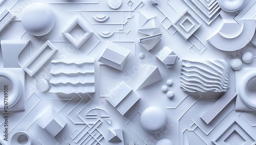 Modern Abstract Geometric Background with 3D White Shapes