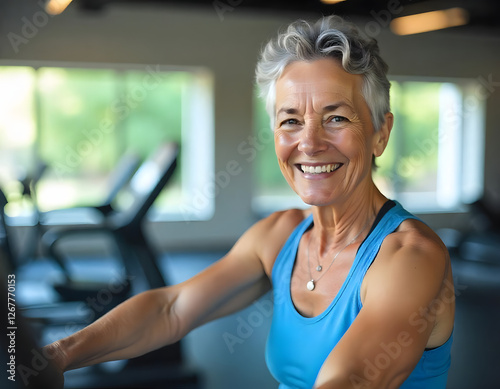 Active Senior Woman Smiling at Gym - Healthy Lifestyle Portrait