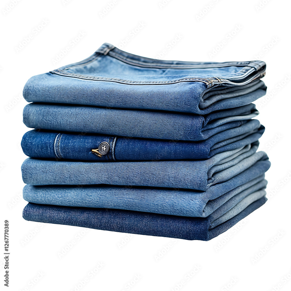 Stack of folded denim jeans on transparent background, pile display of blue cotton clothes. high resolution PNG file Stack of folded denim jeans on transparent background, pile display of blue cotton clothes. high resolution PNG file