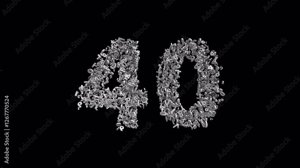 Number 40 Made of Numbers with Alpha Channel. 3D Font Number Animation. Transparent Background Number 40 Made of Numbers with Alpha Channel. 3D Font Number Animation. Transparent Background