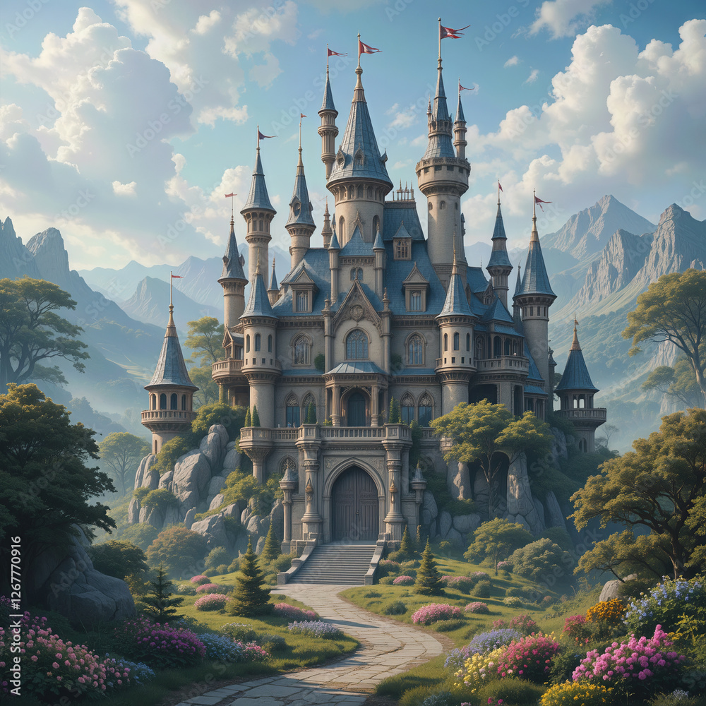 Enchanting fairytale castle sits majestically amidst rolling hills, evokes sense of wonder and escapism, inspiring dreams of adventure Enchanting fairytale castle sits majestically amidst rolling hills, evokes sense of wonder and escapism, inspiring dreams of adventure
