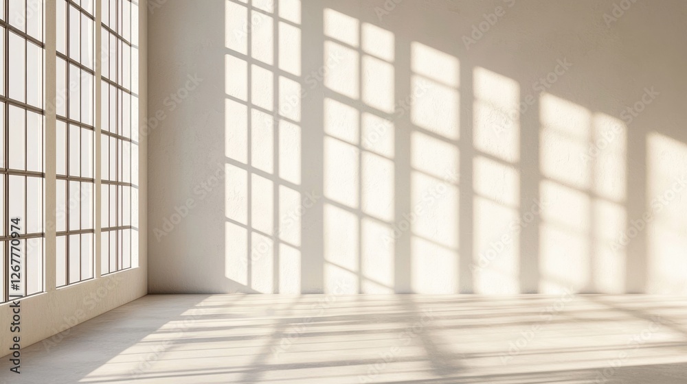 Bright Minimalist Interior with Tranquil Sunlight and Shadow Patterns: A Cozy and Spacious Modern Home Design Bright Minimalist Interior with Tranquil Sunlight and Shadow Patterns: A Cozy and Spacious Modern Home Design