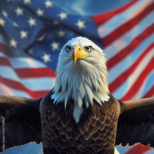 american bald eagle with american flag