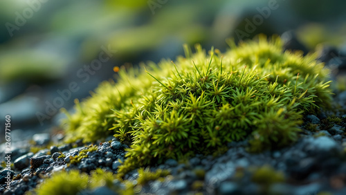 Green Moss Macro on Rock Surface - Nature Close-up Photography