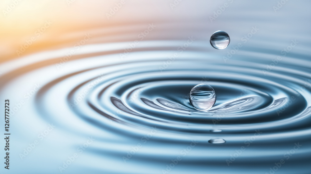 A single water droplet descends into a calm body, creating concentric ripples that symbolize the impact of communication and inspiration in a tranquil environment A single water droplet descends into a calm body, creating concentric ripples that symbolize the impact of communication and inspiration in a tranquil environment