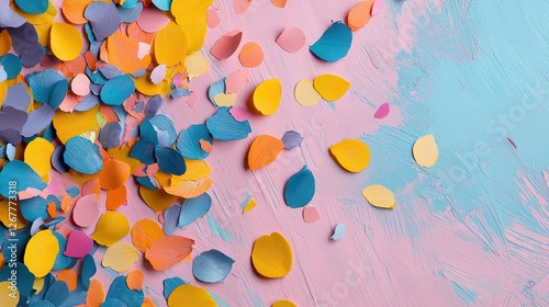 Colorful Confetti Composition on a Soft Pastel Background Creating a Joyful and Vibrant Atmosphere