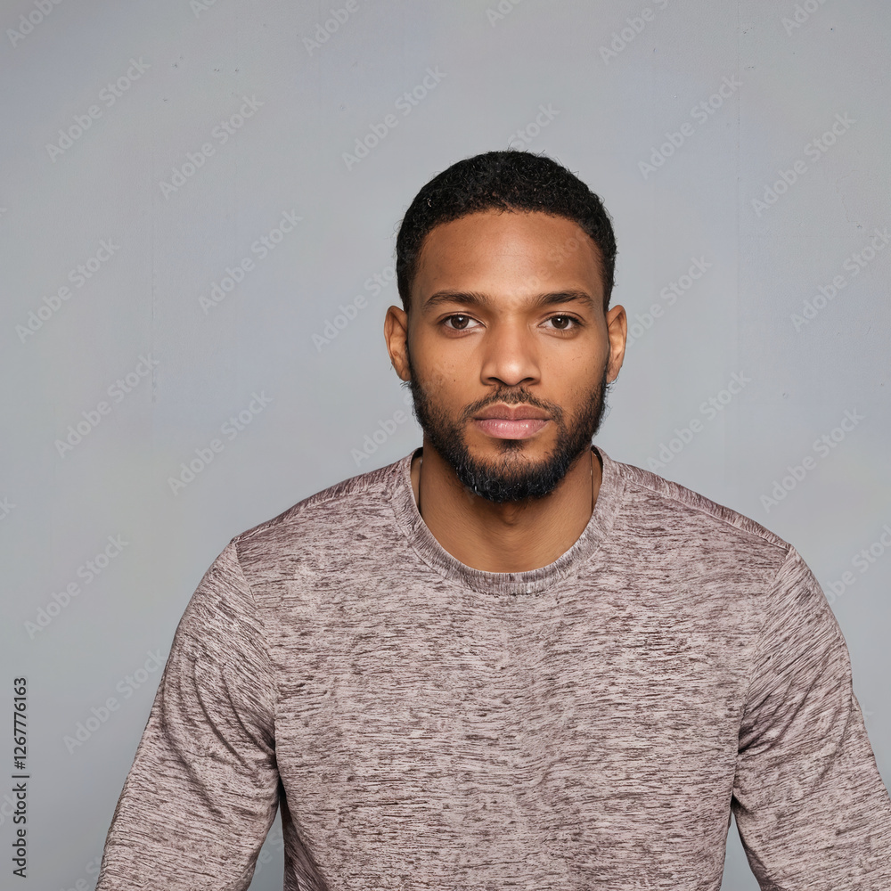 Obraz premium Portrait of serious African American man in casual wear looking directly at camera with calm and confident expression