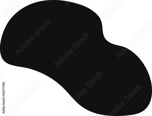 Smooth, curved, and irregular black blob creating an abstract and organic shape against a clean white backdrop, suitable for various design and artistic applications