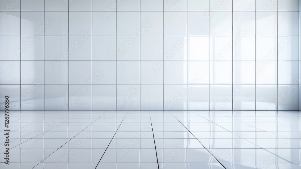 Minimalist White Interior with Modern Geometric Tiles and Radiant Lighting - Perfect for Contemporary Photo Studio Background Minimalist White Interior with Modern Geometric Tiles and Radiant Lighting - Perfect for Contemporary Photo Studio Background