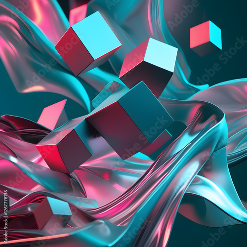 Immerse yourself in a futuristic world with this abstract geometric artwork, where fluid motion meets precision.